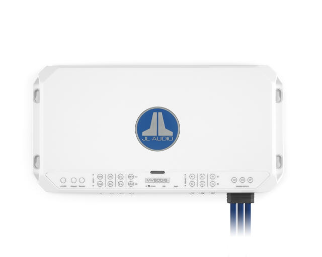 JL Audio MV600/6i six-channel marine amplifier with white housing and control panel