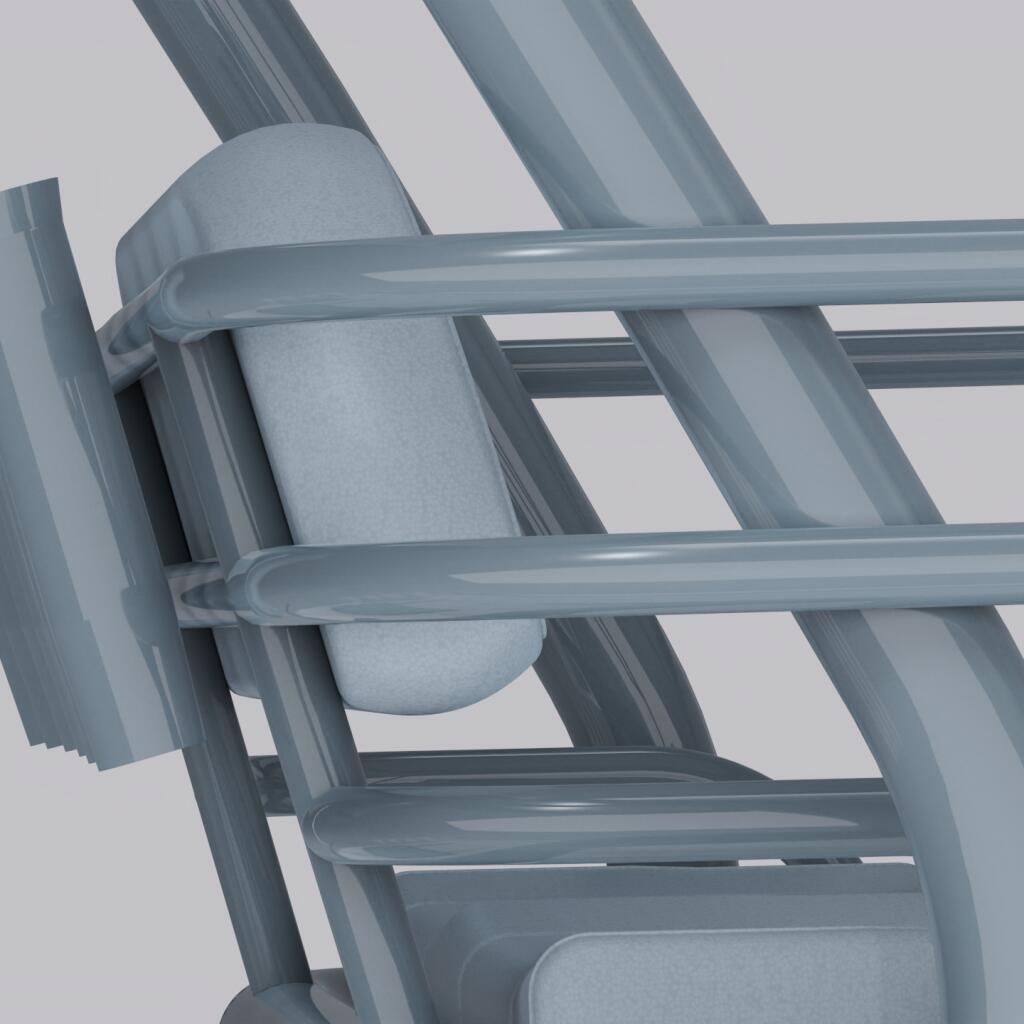 Close-up of hard-top frame structure with cylindrical support column and horizontal rails on boat