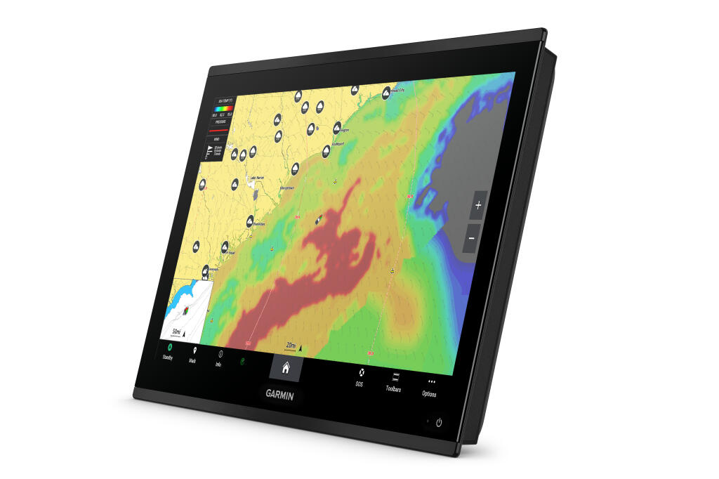 Garmin GPSMAP 9222 marine chartplotter displaying thermal and navigation data with multiple waypoints