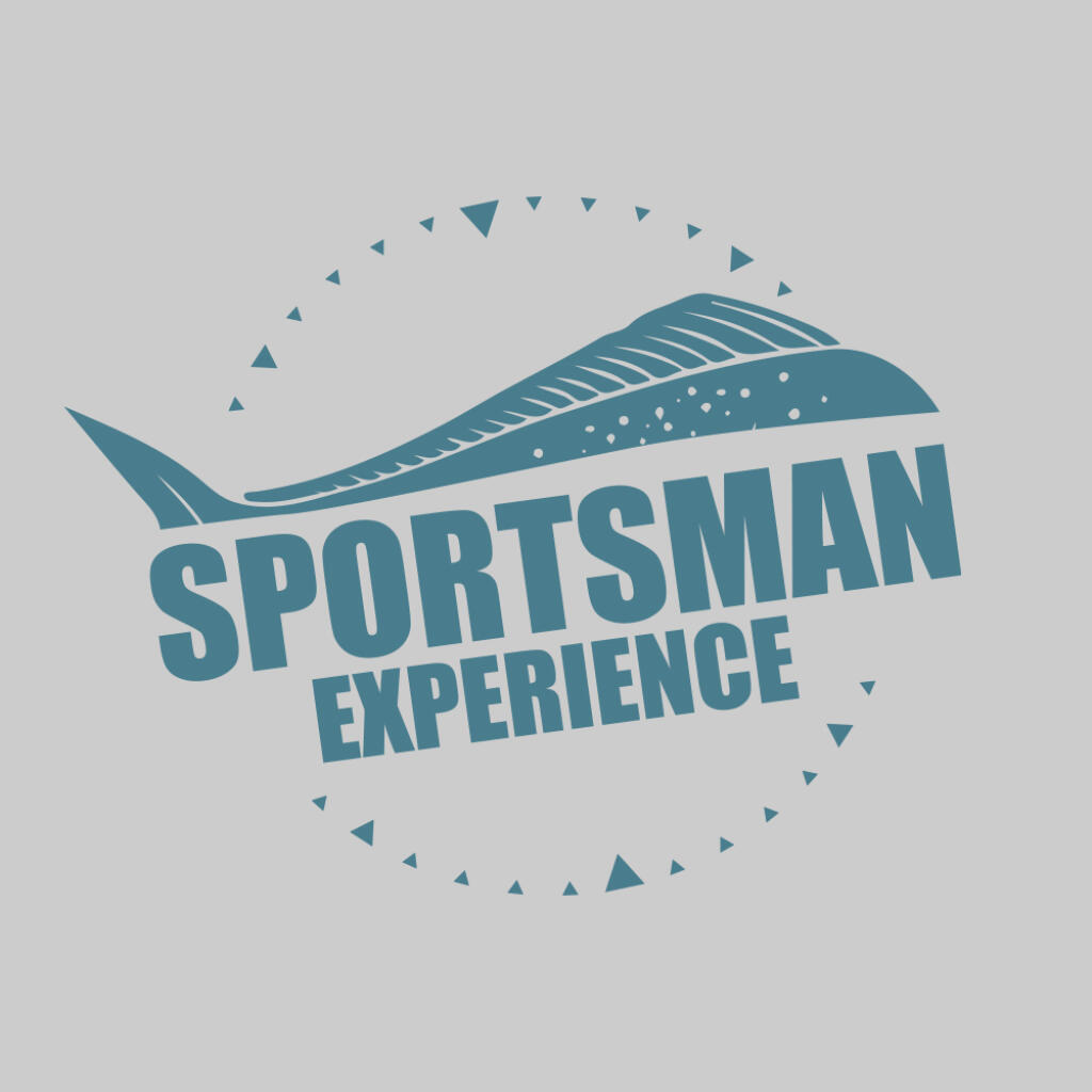 Sportsman Experience logo featuring an illustrated fish with decorative triangles and bold text