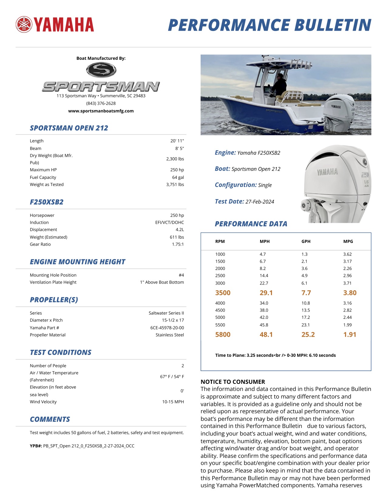 Performance bulletin for 212-center-console
