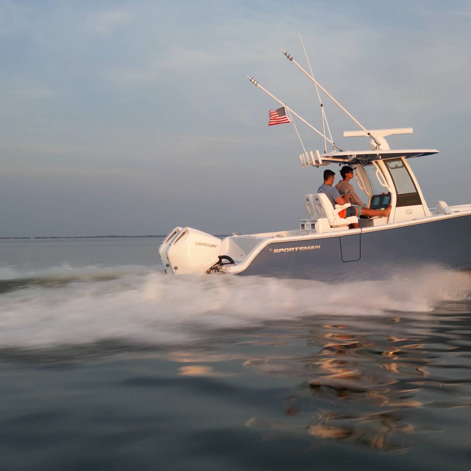 Title: Father & Son Hovering over the Chesapeake Bay - On board their Sportsman Open 262 Center Console - Location: Chesapeake Bay, MD. Participating in the Photo Contest #SportsmanDecember2024