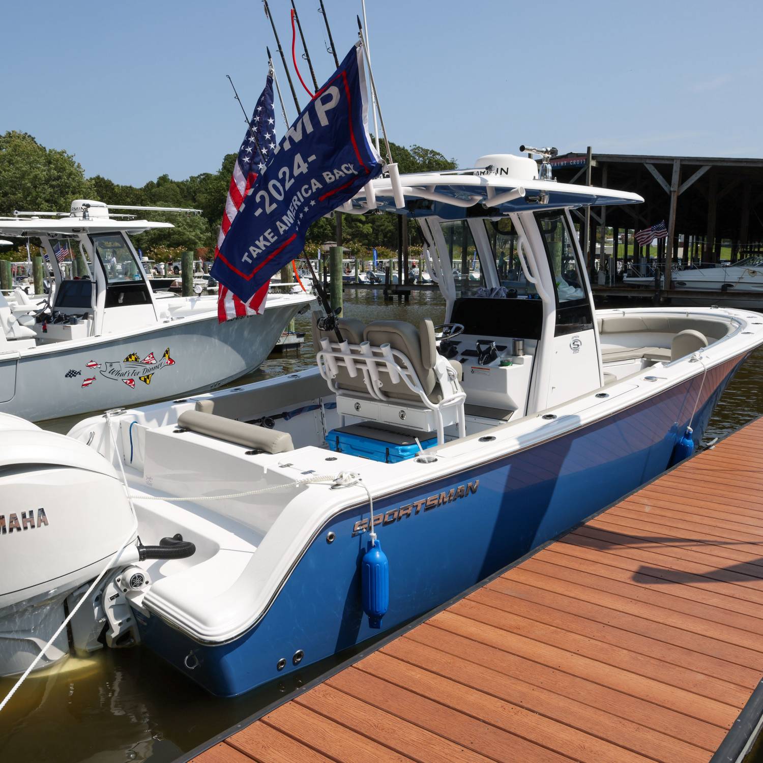 Title: America - On board their Sportsman Open 252 Center Console - Location: Tolchester marina. Participating in the Photo Contest #SportsmanSeptember2024