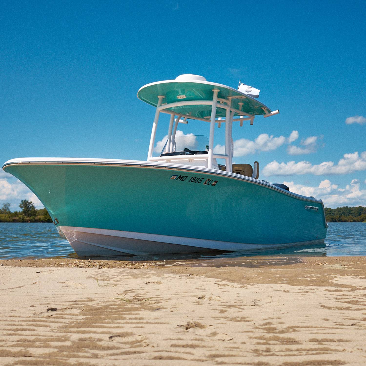 Sportsman 232 Open beached at LaTrappe sand bar for the day.