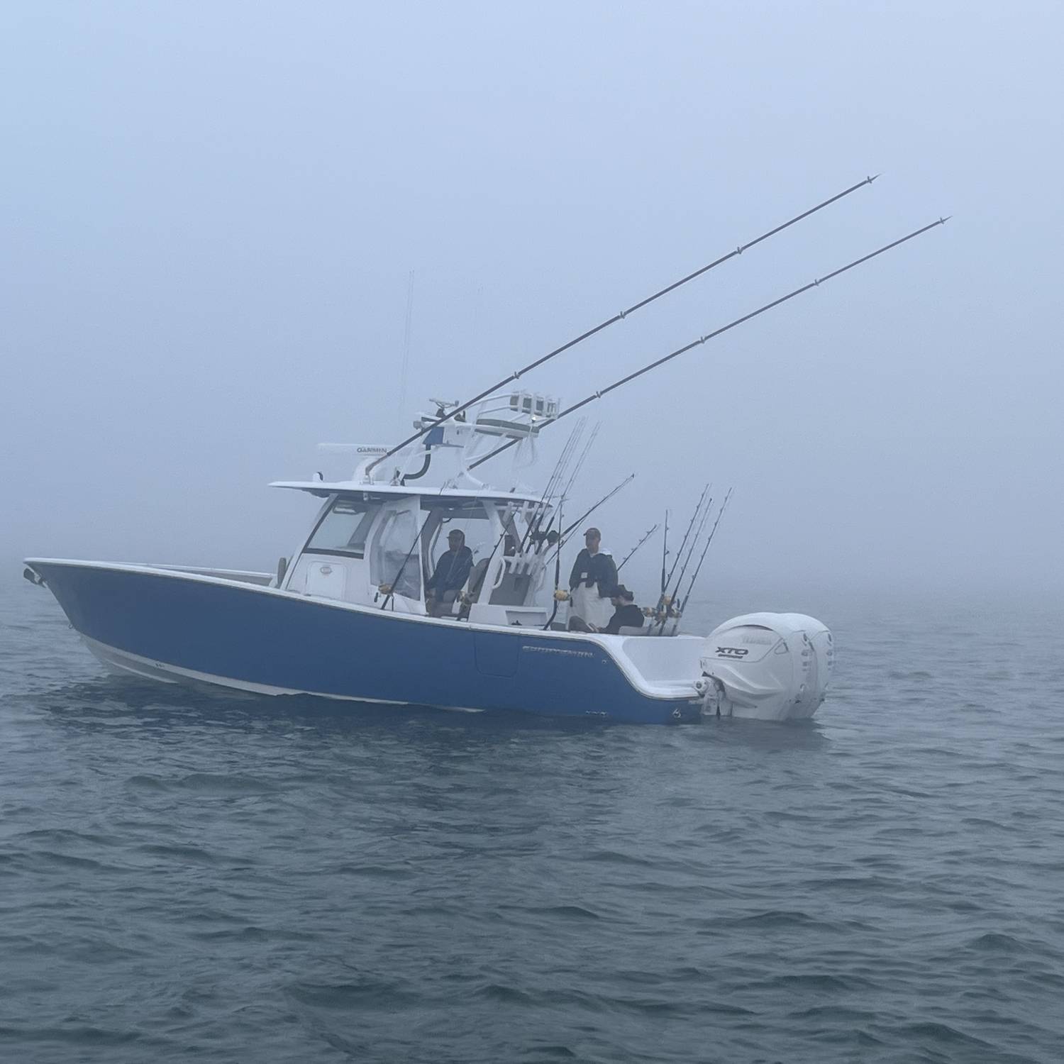 Heading into the fog on the way to Oregon inlet to tuna fish.