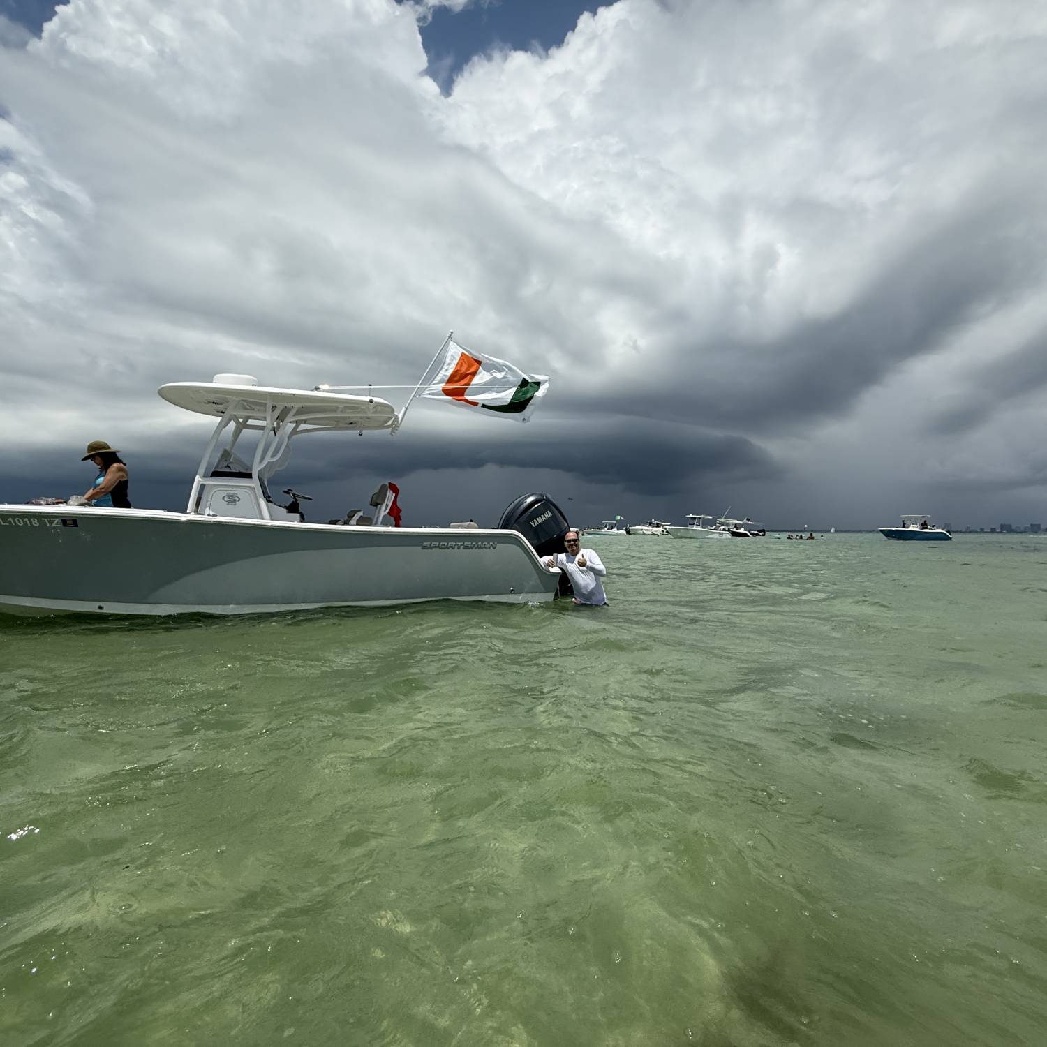 Enjoying the sandbar in the calm before the storm.