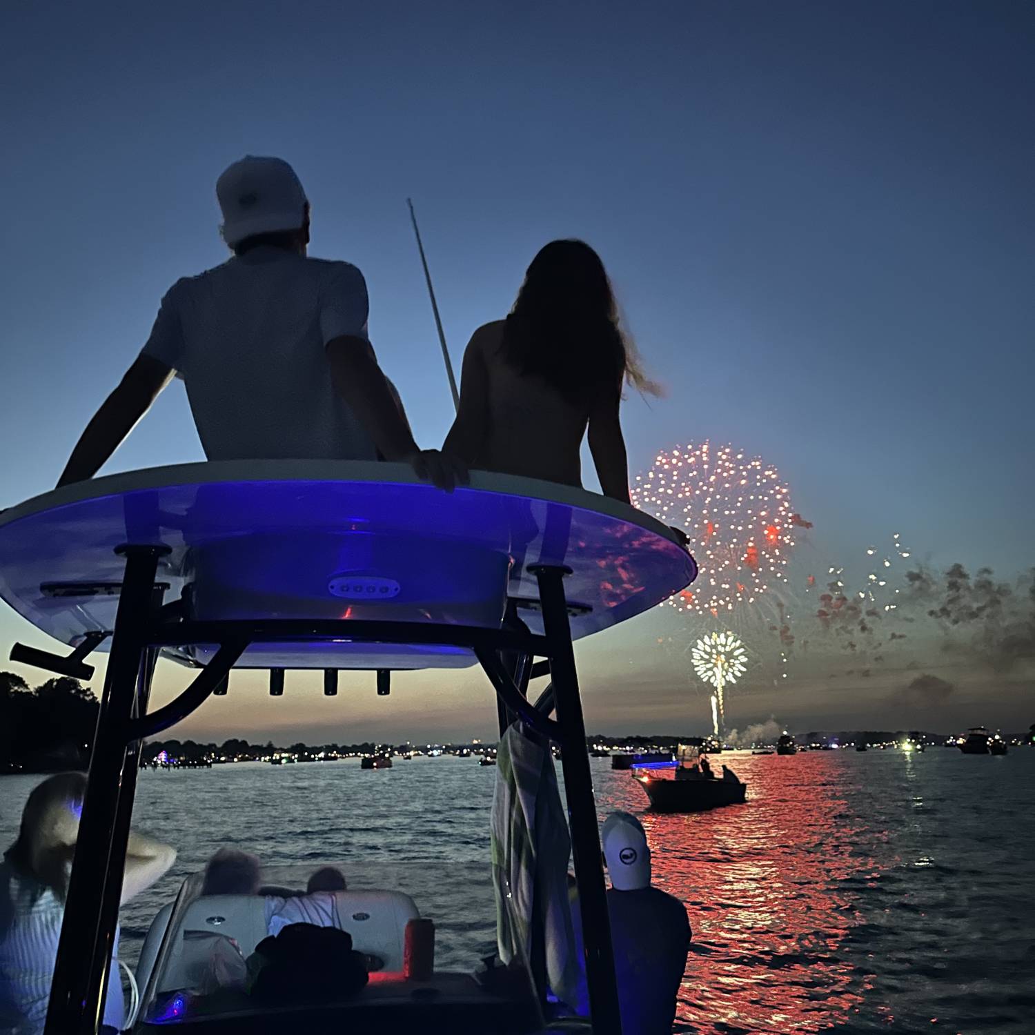 Watching 4th of July fireworks on our boat in Middle River, MD with the family. Three generations of family enjoying...