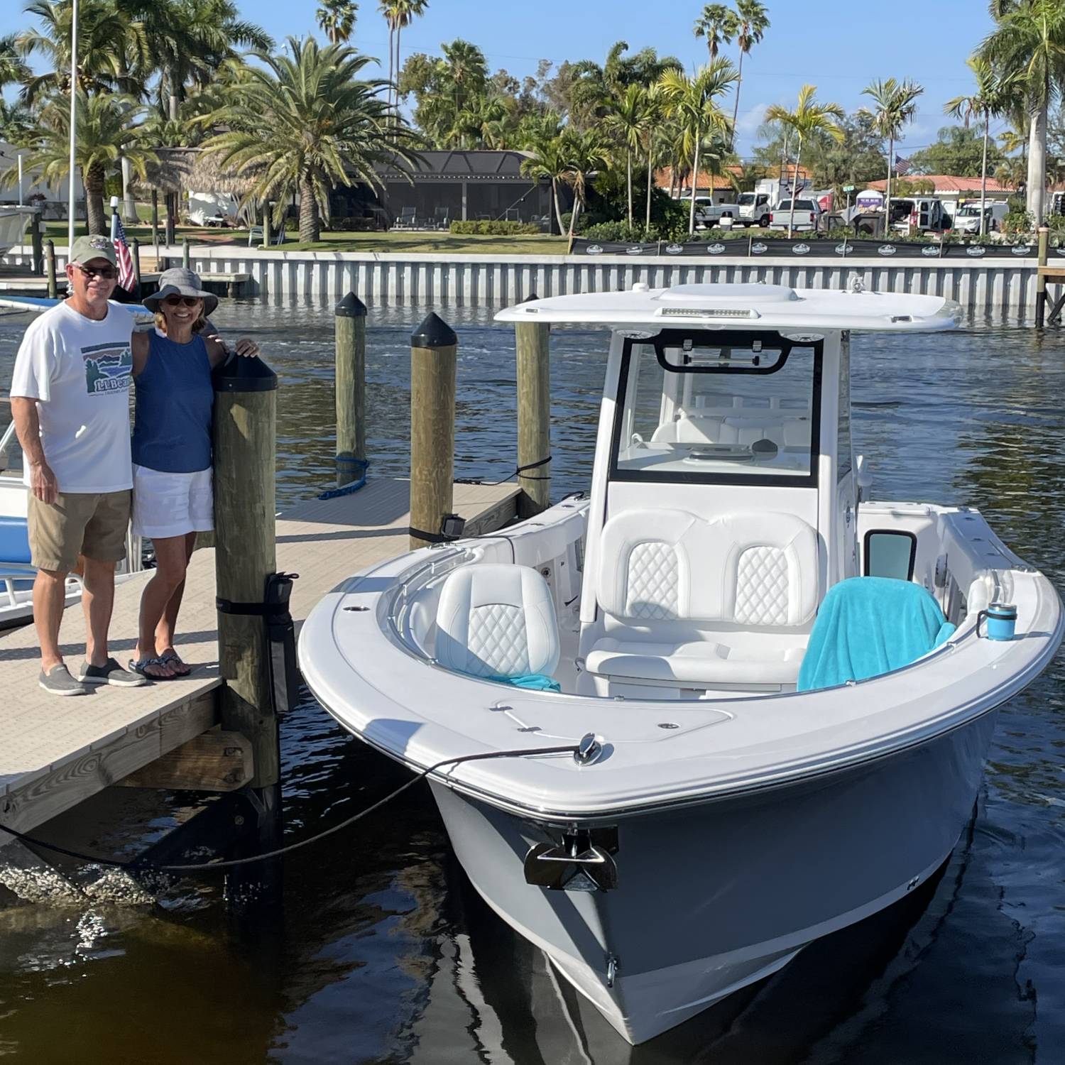 Docking in tight places at one of many restaurants in SW Florida on our 302 thanks to the joy stick.